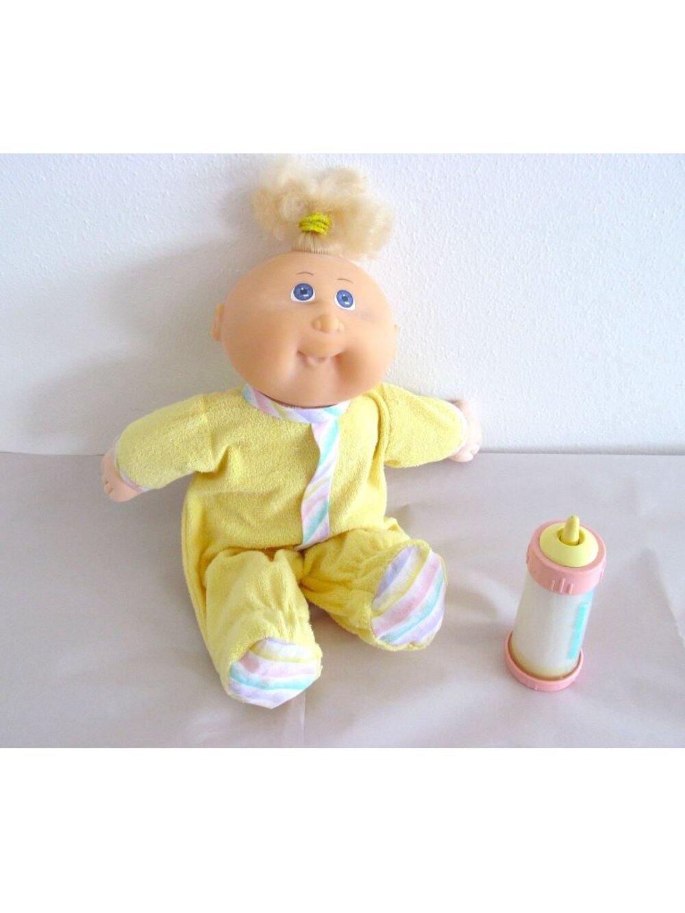 Vintage 1988 Cabbage Patch Kids Blond Hair Blue Eyes Doll Plus 1999 Doll Bottle